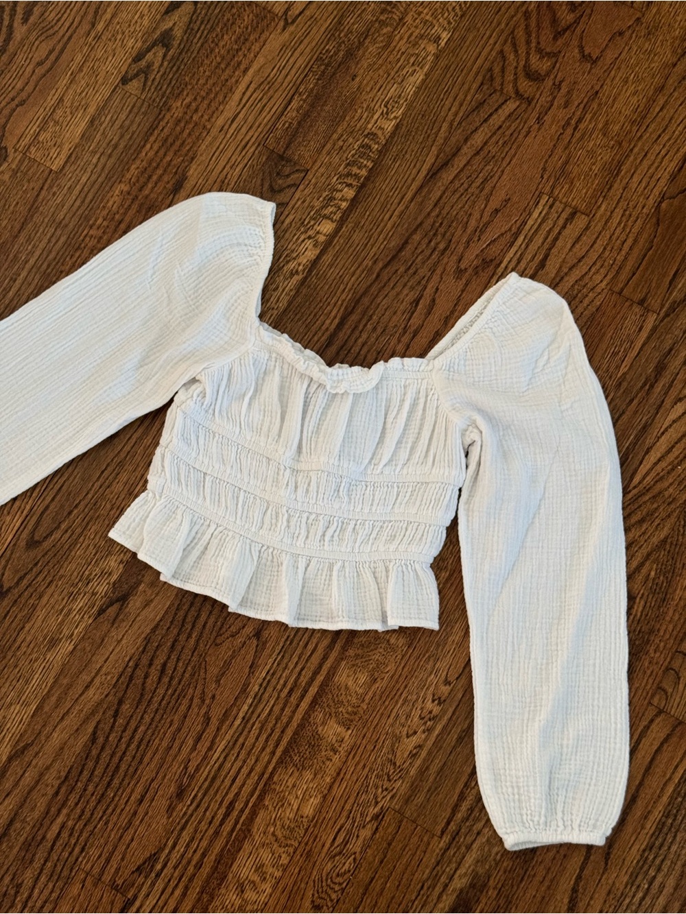 wild fable White Smocked Puff-Sleeve Peplum Top